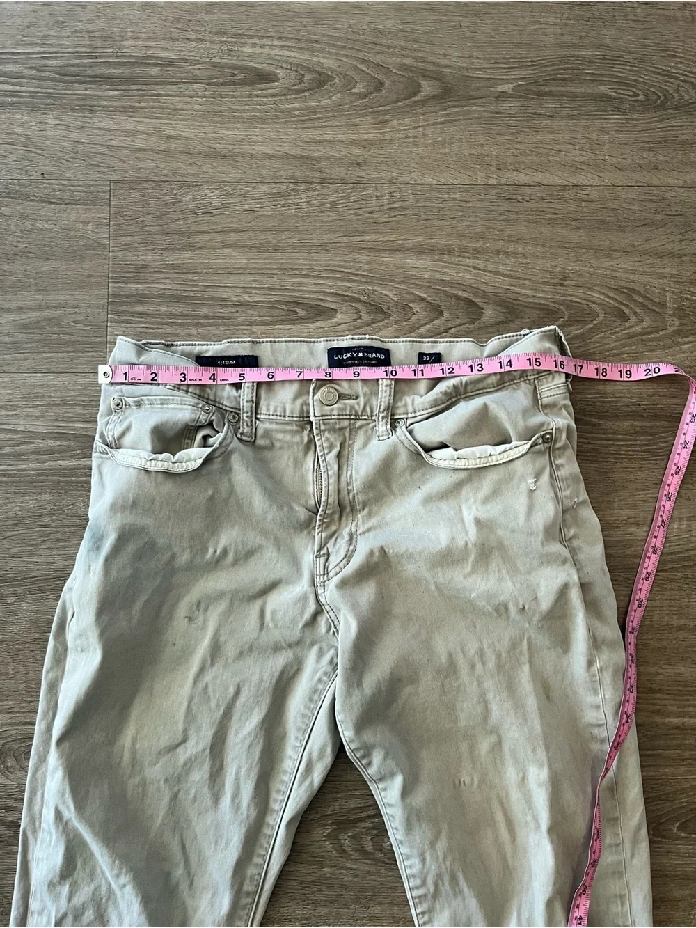 Lucky Brand 121 Slim Khaki Jeans Mens 33x30 Tan Stretch Denim Pants Distressed